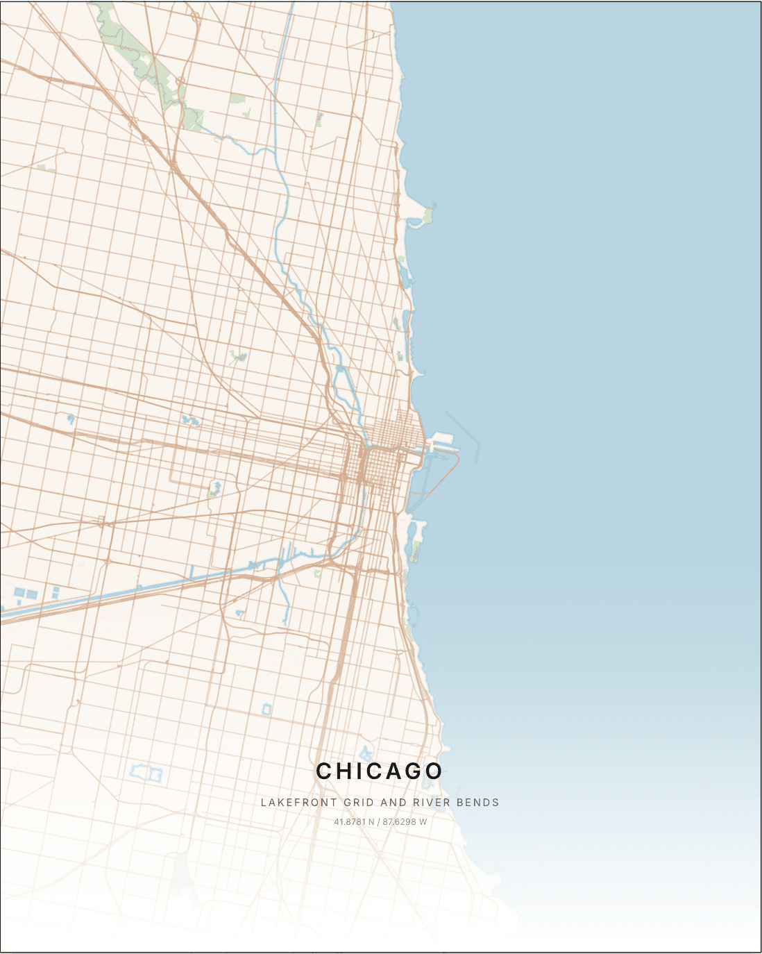 Gradient Chicago map poster for the place you keep going back to